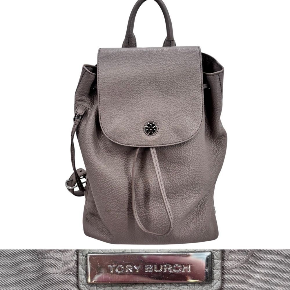 Tory Burch Taupe Pebbled Leather Large Backpack